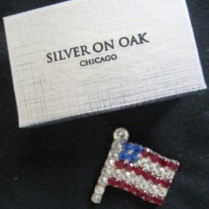 Brooch American Flag Red + Blue + Clear Rhinestone Pin $66 Value NIB